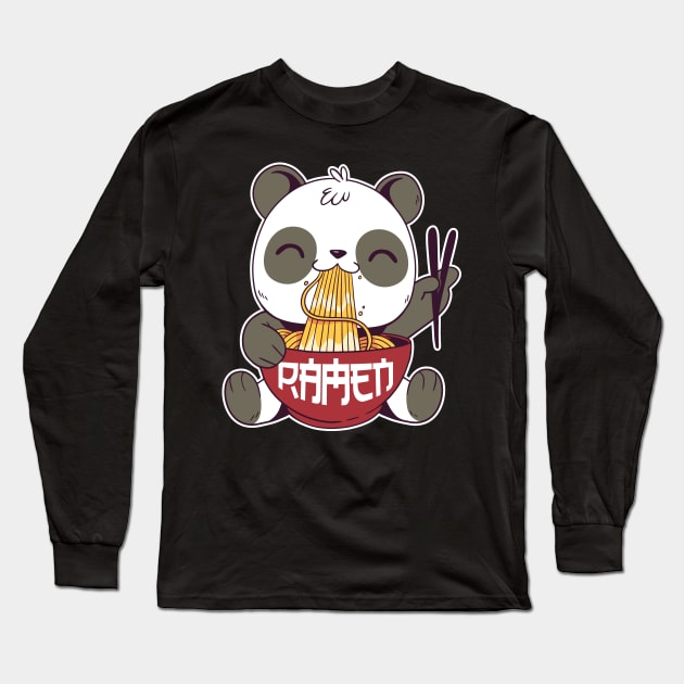 Kawaii Cute Anime Panda Otaku Japanese Ramen Noodles Gift Long Sleeve T-Shirt by deificusArt